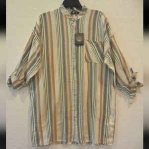 Read* MadeinItaly Oversized Lilac Sage striped button front tunic top NWT $138